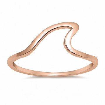 Wave Band Ring Simple Plain Rose Tone 925 Sterling Silver